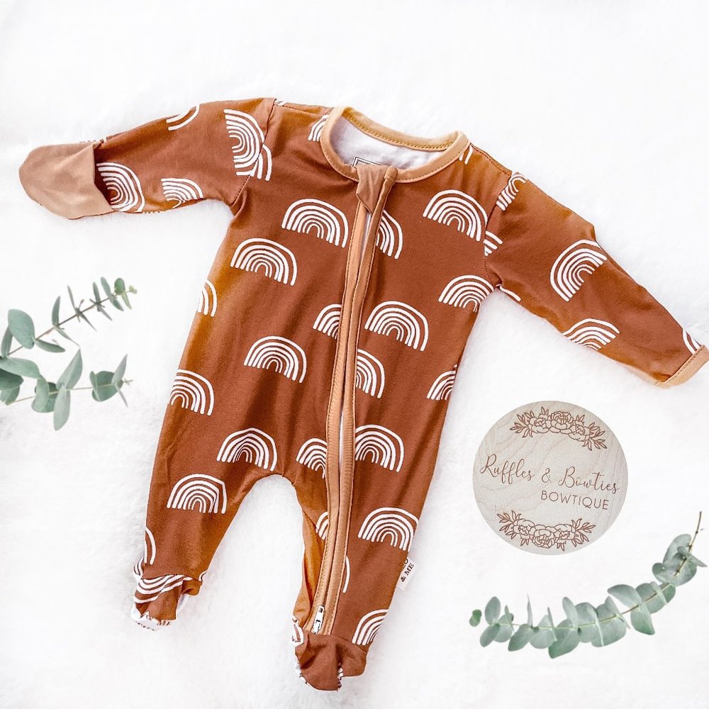 Infant Boys or Girls Boho Rainbow Bamboo Sleepers/Rompers | 2 Way Zipper